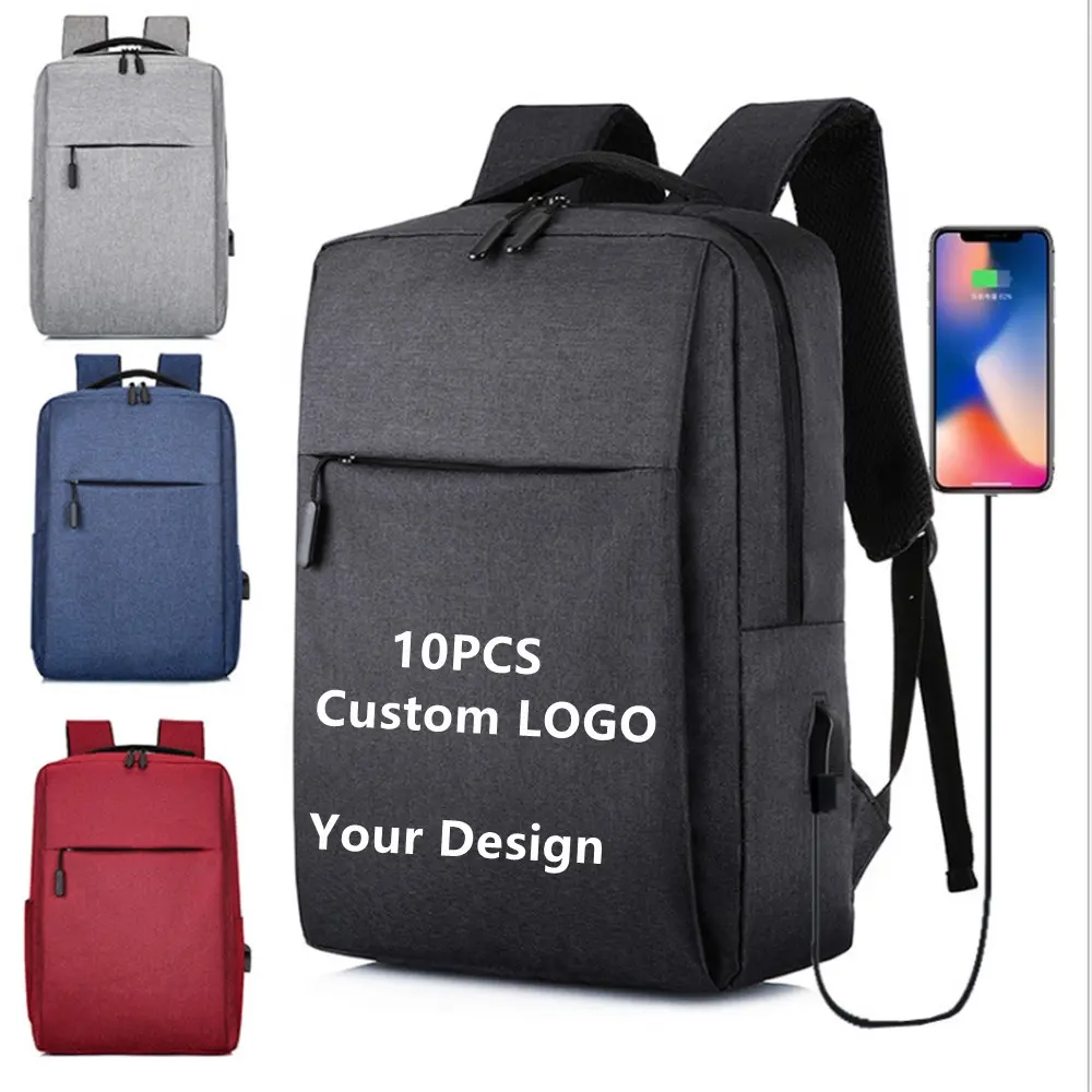 10 pièces peuvent logo personnalisé voyage sacs d'école en gros grande capacité intelligent USB sac d'ordinateur portable autre sac à dos pour hommes collège sac mochila