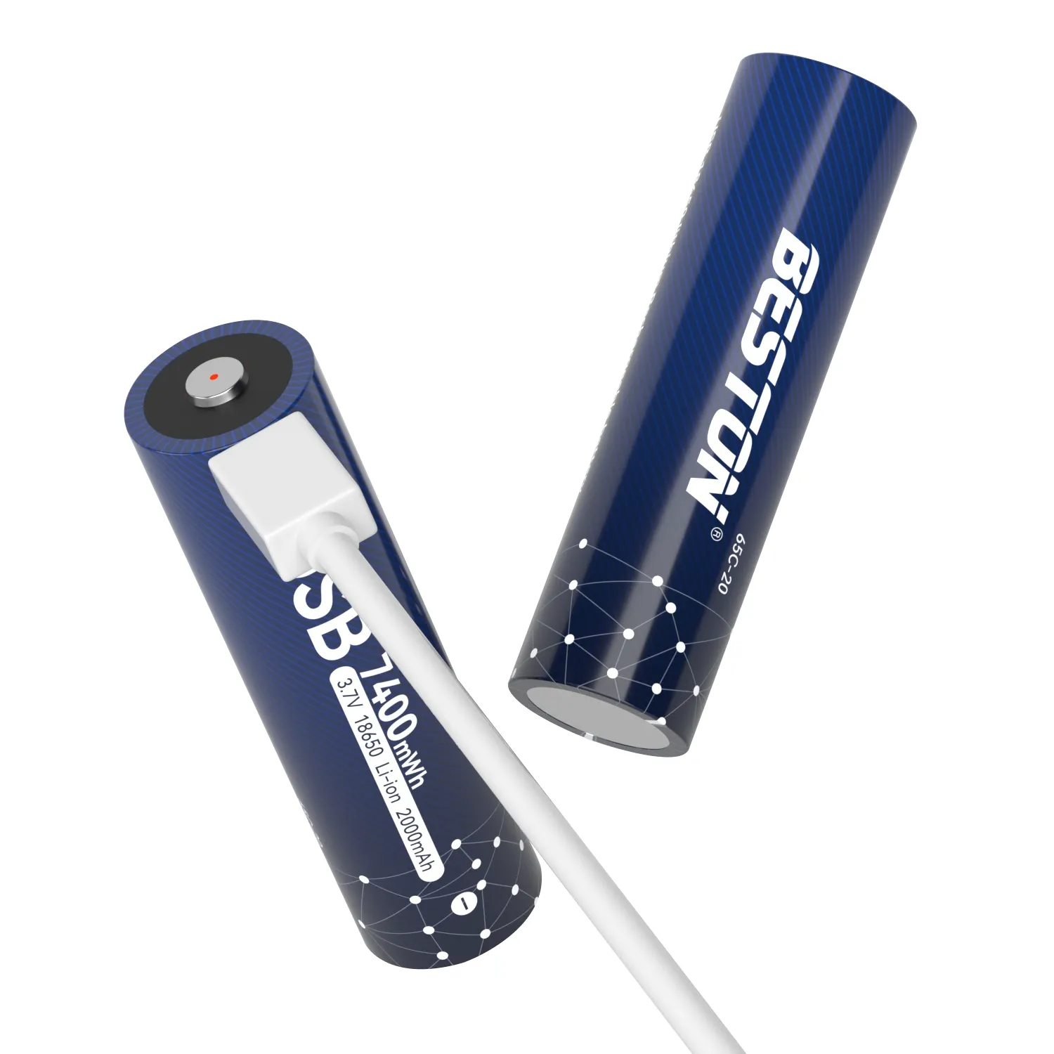 סוללת ליתיום יון BESTON USB 3.7v סוללה נטענת 2000mAh לפנס סוללה גלילית עם סוג-C