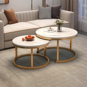 Moderner runder Gold rahmen aus weißem Marmor mit seitlichem Couch tisch Tragbares Nesting-Wohnzimmermöbel-<span class=keywords><strong>Set</strong></span> mit Kombination merkmalen