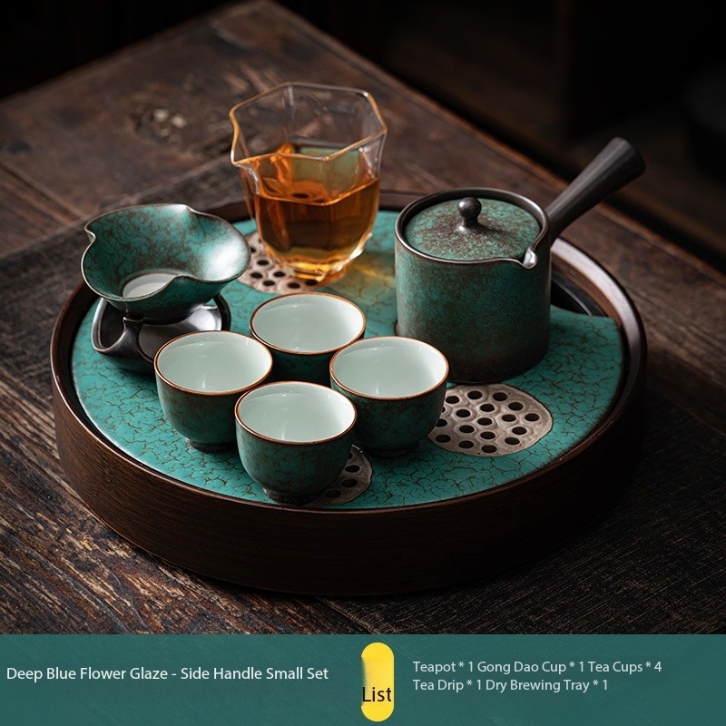 ชุดกาน้ำชา7ชิ้นเคลือบด้านข้างสีน้ำเงินเข้ม