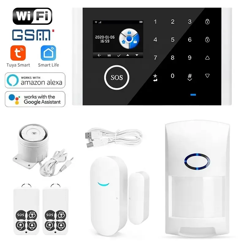 2.4'' Safety Tuya Smart Wifi Touch Gsm Buzzers And Sirens Infrared House Home Gsm Security Burglar Door Alarm System For Home