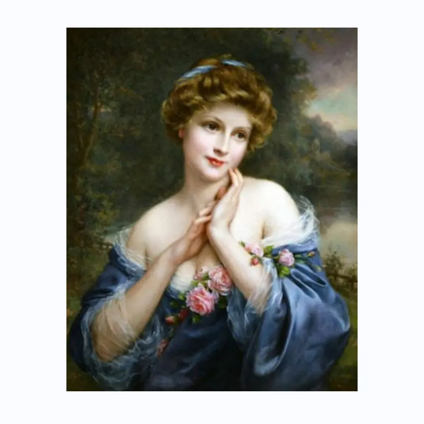 Pintura al óleo de figura pintada a mano de belleza clásica en cavas hermosa pintura femenina