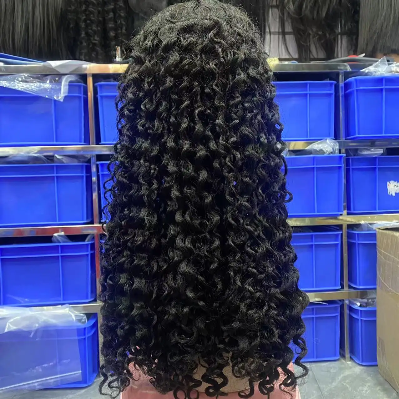 Cheveux brésiliens frontaux vague d'eau gelée bouclés double cheveux étirés perruques couleur naturelle 34 pouces