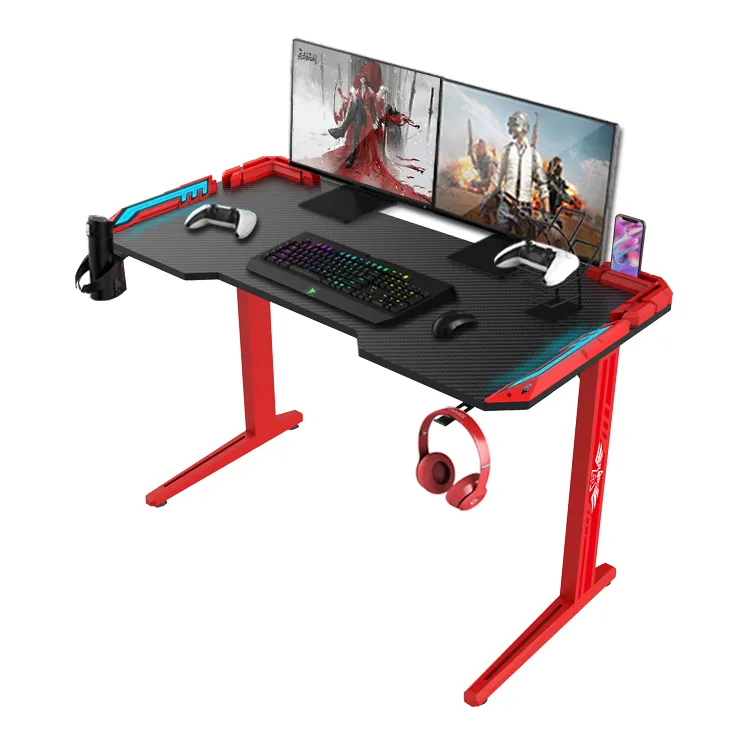 Table de jeu pour e-sport, ordinateur fixe, couleur rouge, avec lumière Led, rvb, bureau de Gaming