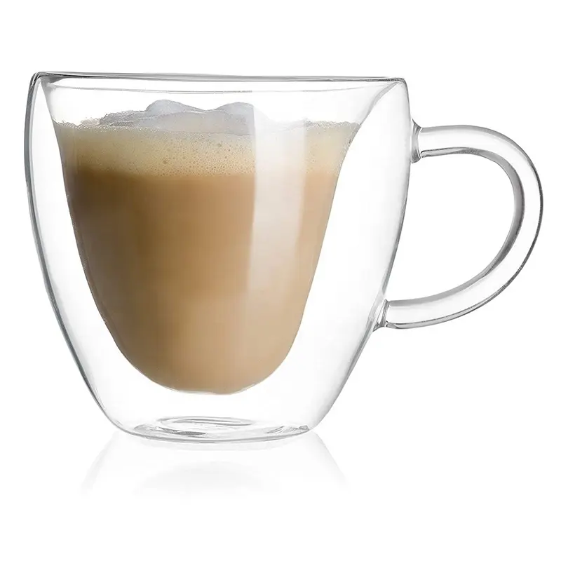 Top-rated 180ml 240ml resistente al calor en forma de corazón de doble pared de vidrio tazas de capuchino taza de café de vidrio aislado