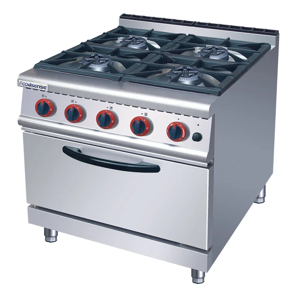 Full Series Kitchen Equipment Free Standing Stainless Steel 4 / 6 Burners Gas Range Stove With Oven
