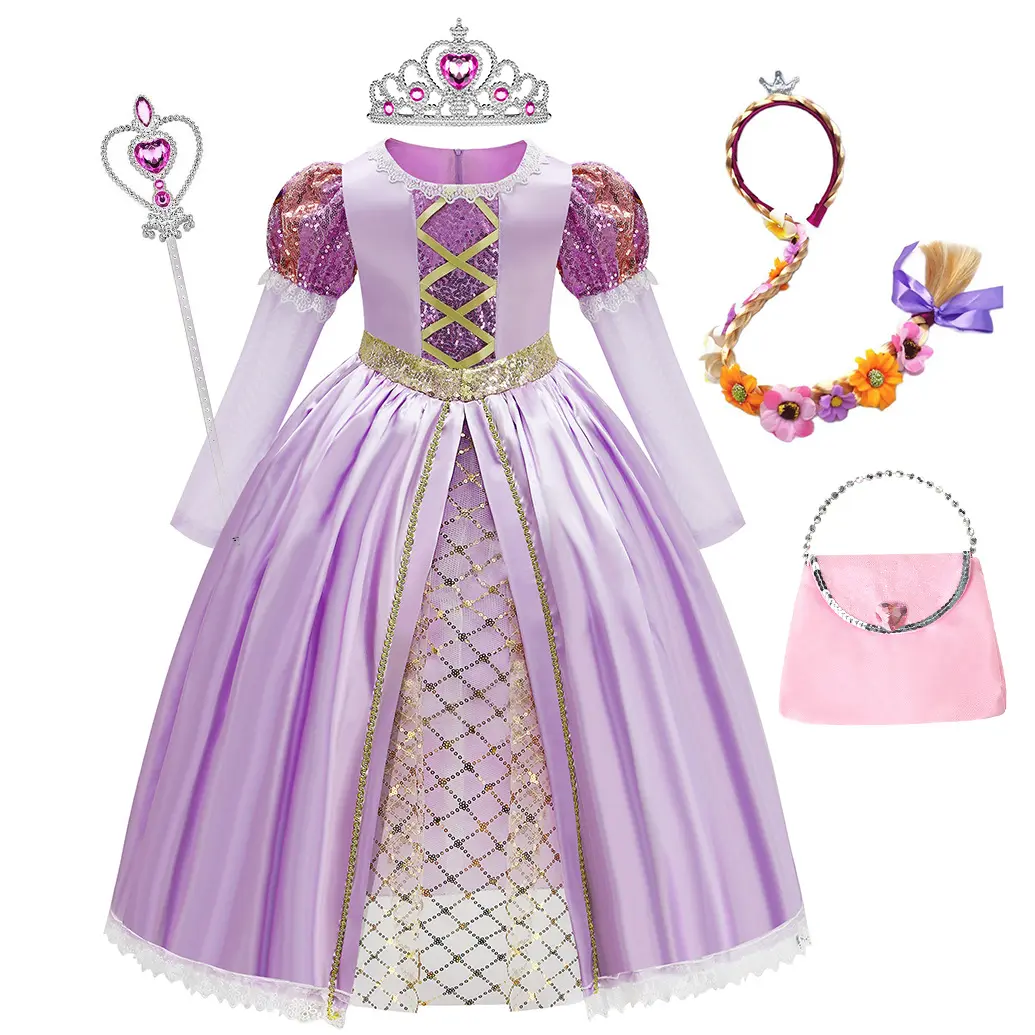 Cosplay Costume Kids Purple Sophia Kids Long Sleeves Child Carnival Halloween Party Dress Girls Princess Sofia Dress