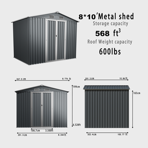 8x6ft Metal depolama açık bahçe aracı kapı ile döken kolay monte su geçirmez çelik döken depolama evi - Product Image 3