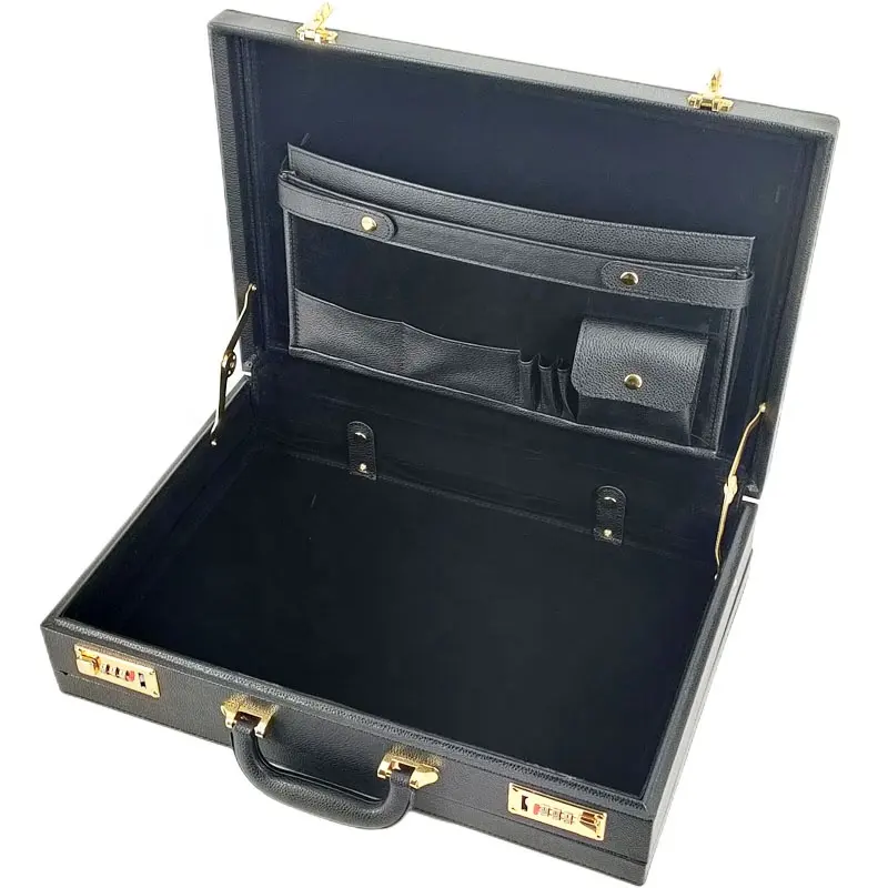 Tas kantor kulit klasik untuk pria dan wanita, tas koper kotak ringkas kulit profesional, grosir dari China