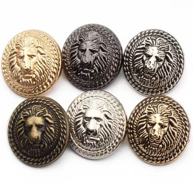 Botões redondos de cabeça de leão de costura, logotipo personalizado, para roupas, acessórios de roupa, botões de costura de liga de zinco
