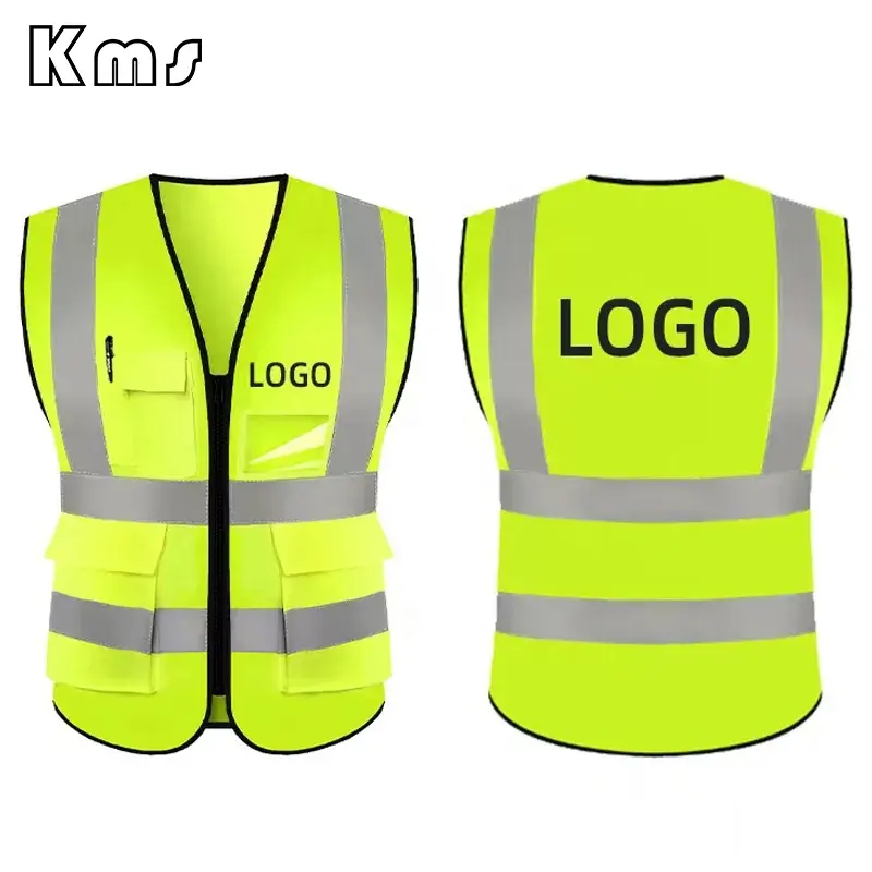 KMS-Chaqueta de seguridad profesional para construcción, chaleco reflectante de malla con logotipo, venta al por mayor