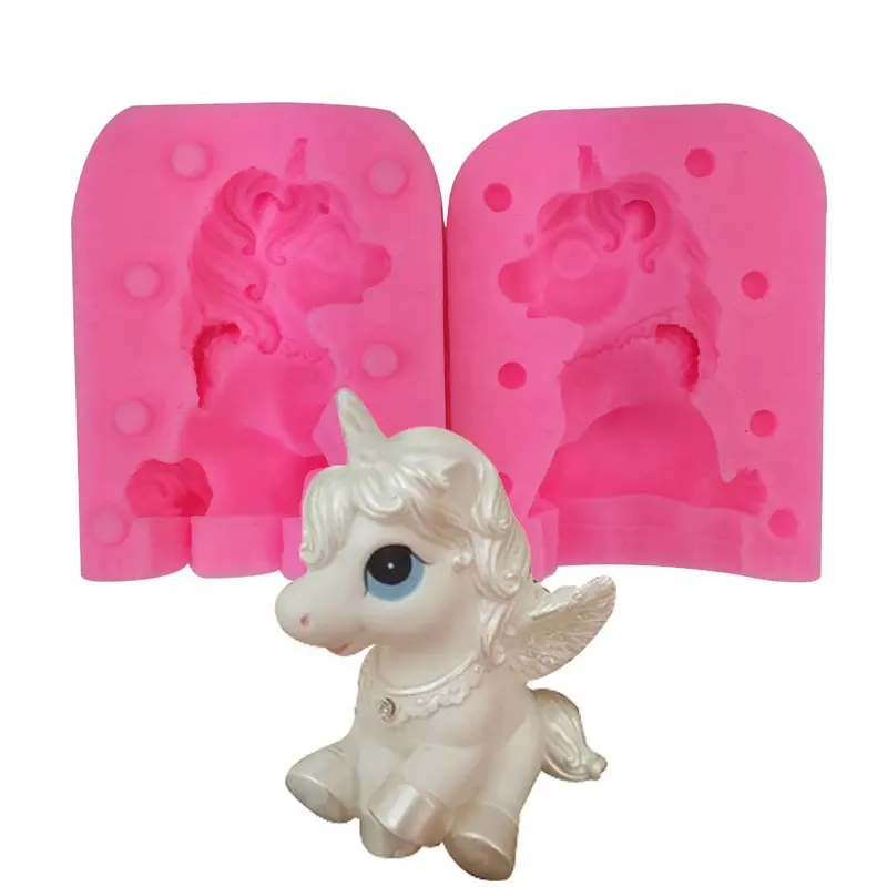 Molde de vela de unicornio 3D, de silicona, caballo volador con cuerno, decoración para pastel Fondant