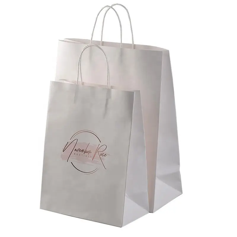 Borsa per lo shopping di lusso personalizzata personalizzata con logo privato stampato in nero con manico in sacchetto di carta