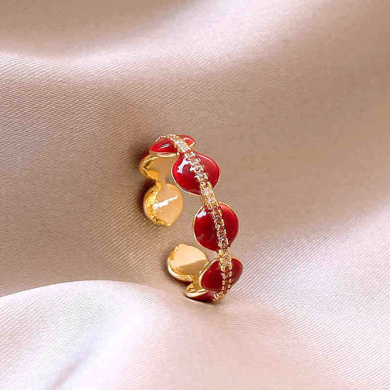 1# Bague ouverte - Or - Rouge - Ligne horizontale
