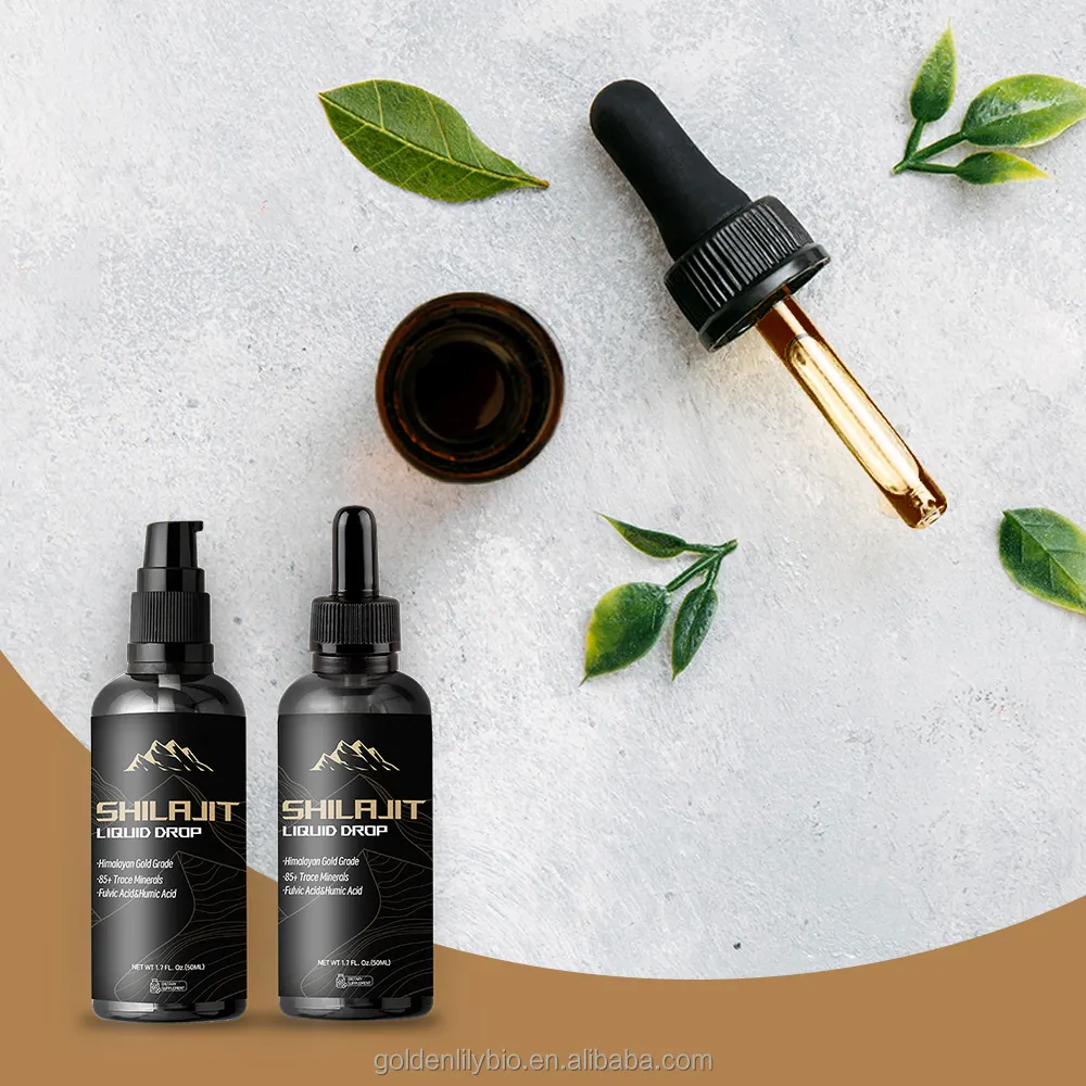 Vente en gros 100% gouttes liquides d'huile de résine de Shilajit naturelle de haute pureté et Shilajit testé en laboratoire Shilajit riche en acide fulvique