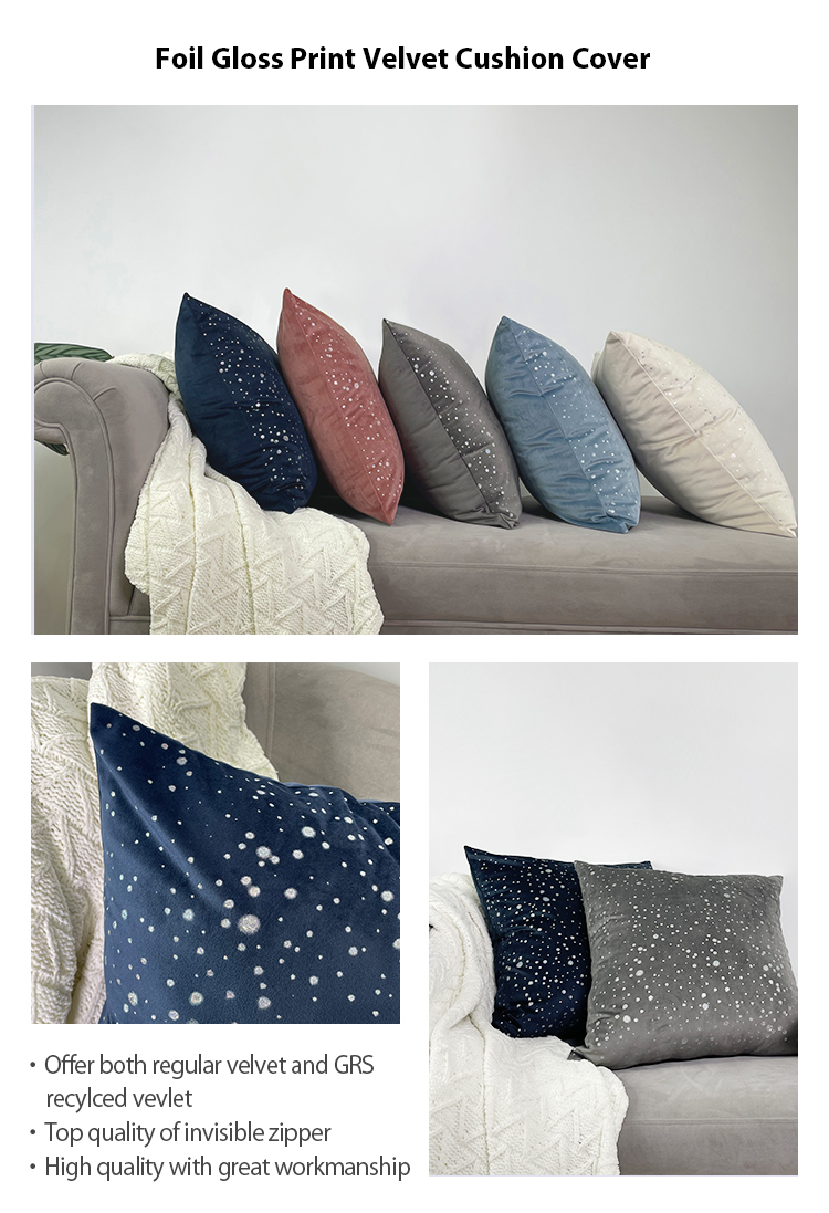 Monad Luxury Home Decor Shining Eco Friendly Foil Printed Plain GRS Velvet Throw Pillow Cushion Cover