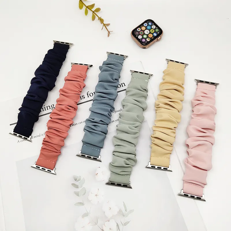 SongMay toptan elastik düz renk scrunchie band için apple watch için yedek bilek kayışı iwatch serisi SE 7 6 5 4 3 2 1