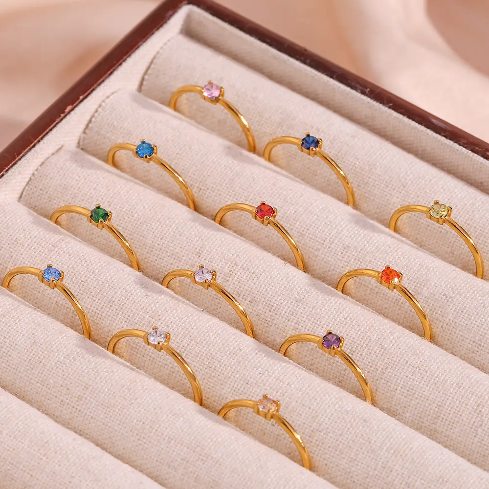 Nuovo Design 18K oro in acciaio inox Birthstone CZ pietra anello di nozze per le donne impermeabile ipoallergenico gioielli regalo