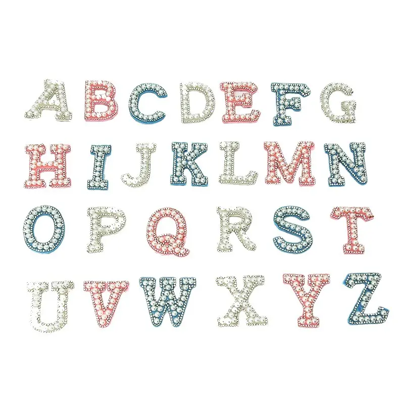 Tongshin 26 mektuplar kendinden yapışkanlı kristal rhinestone alfabe inci taklidi harfler giysi için