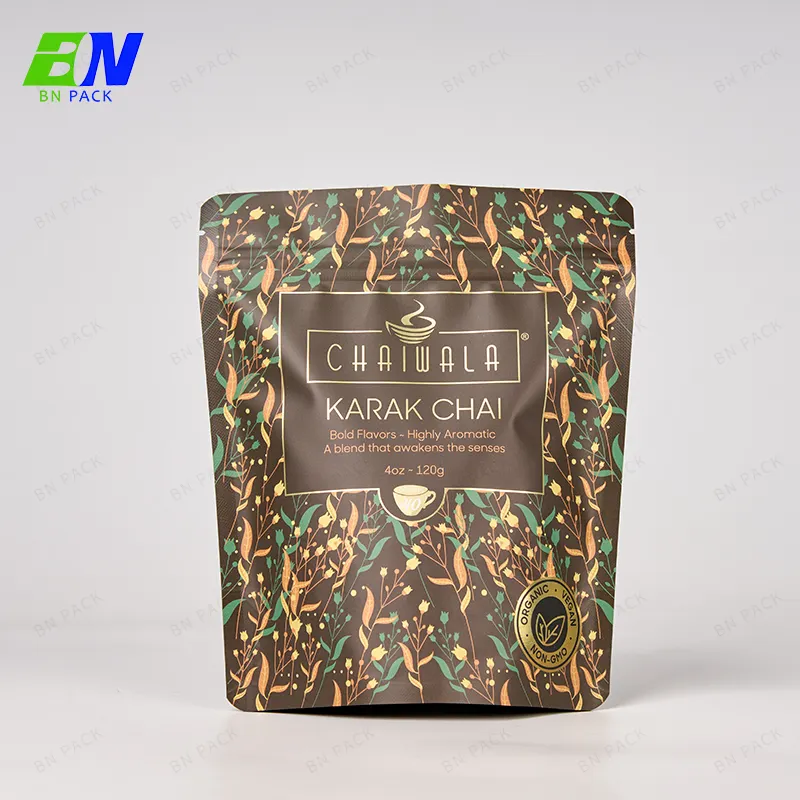 Qualité alimentaire BRC certifié quantité minimale de commande 500pcs impression métallique personnalisé Mylar thé emballage sacs avec fermeture éclair