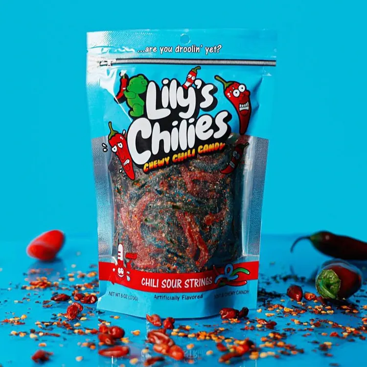 Calor-selo plástico liofilizado doce ziplock sacos de embalagem doce azedo doce gomoso picante stand up pouch com janela clara