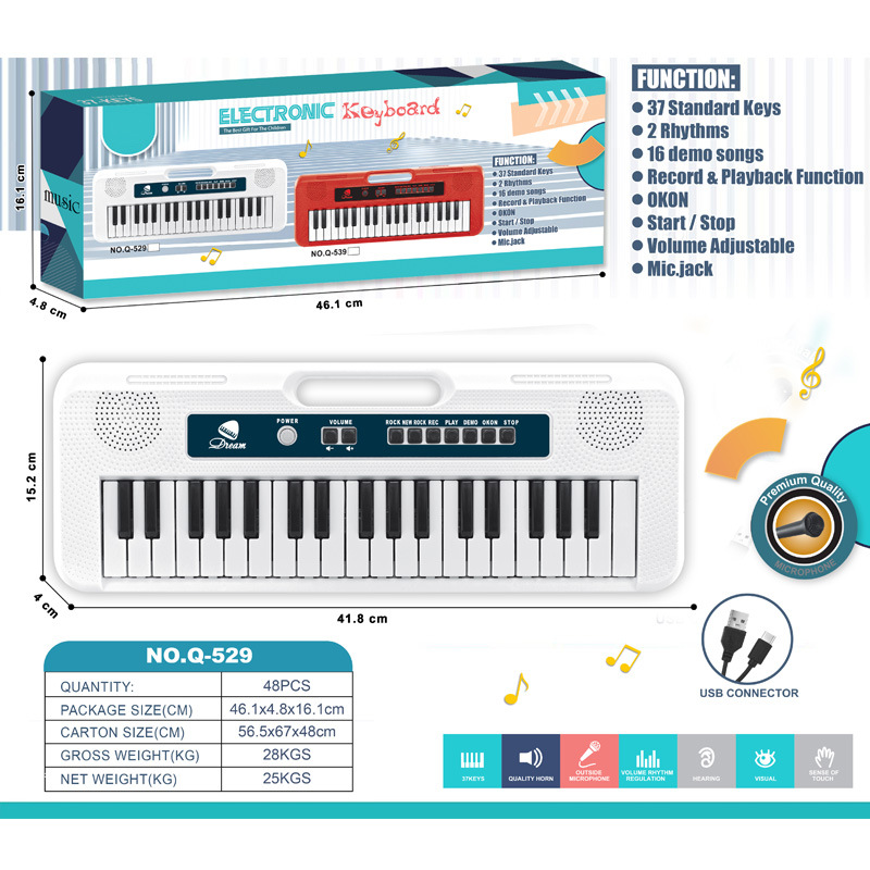37-key electronic keyboard, white with microphone