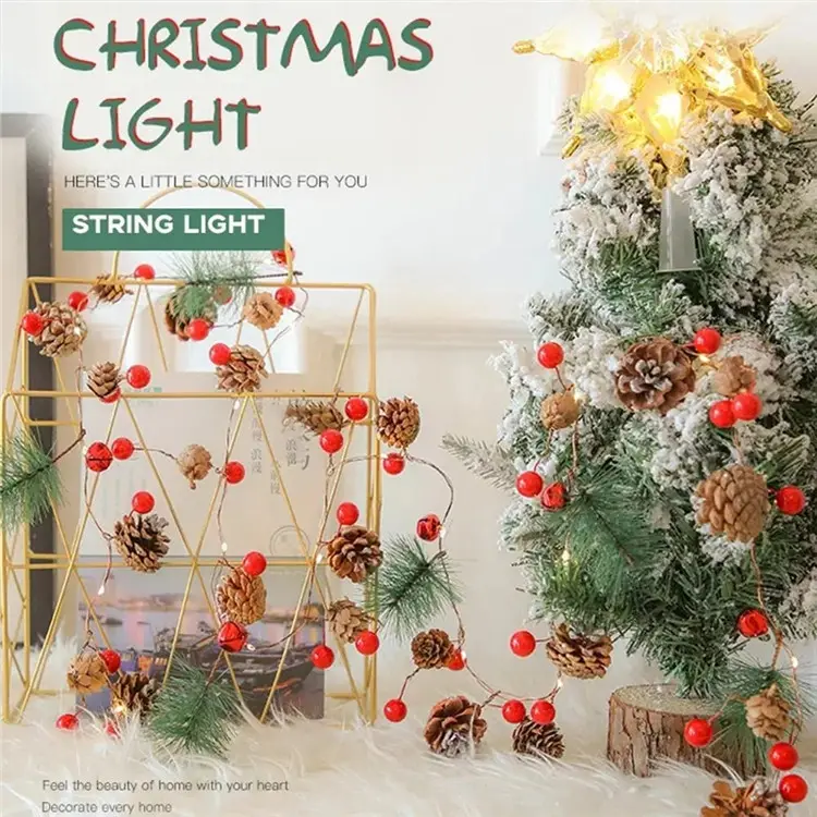 Guirnalda de luces LED con cono de pino para interior y exterior, decoración de árbol de Navidad, vacaciones de invierno, Año Nuevo, 2M, 20led