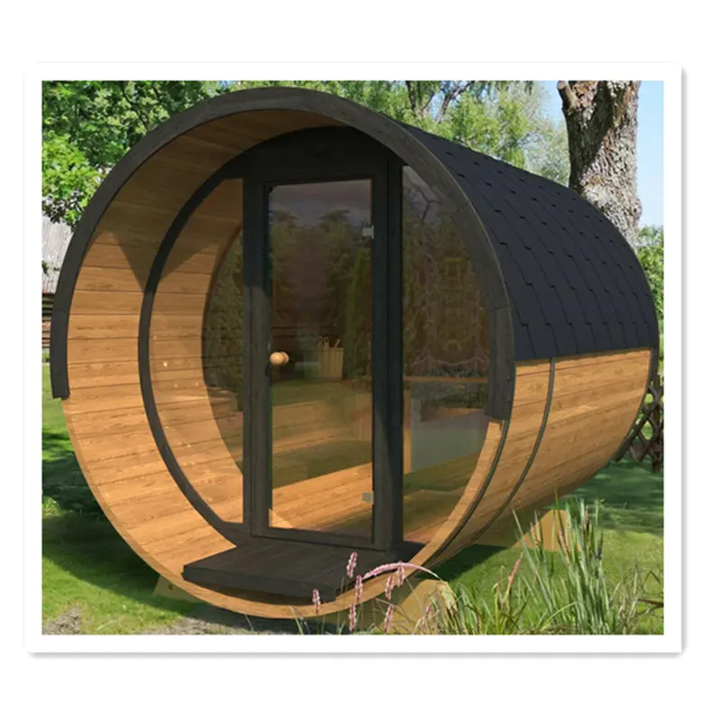 Poêle à bois d'extérieur Sauna à baril avec véranda Sauna d'extérieur Prix bon marché Salle de sauna de jardin Seks de luxe