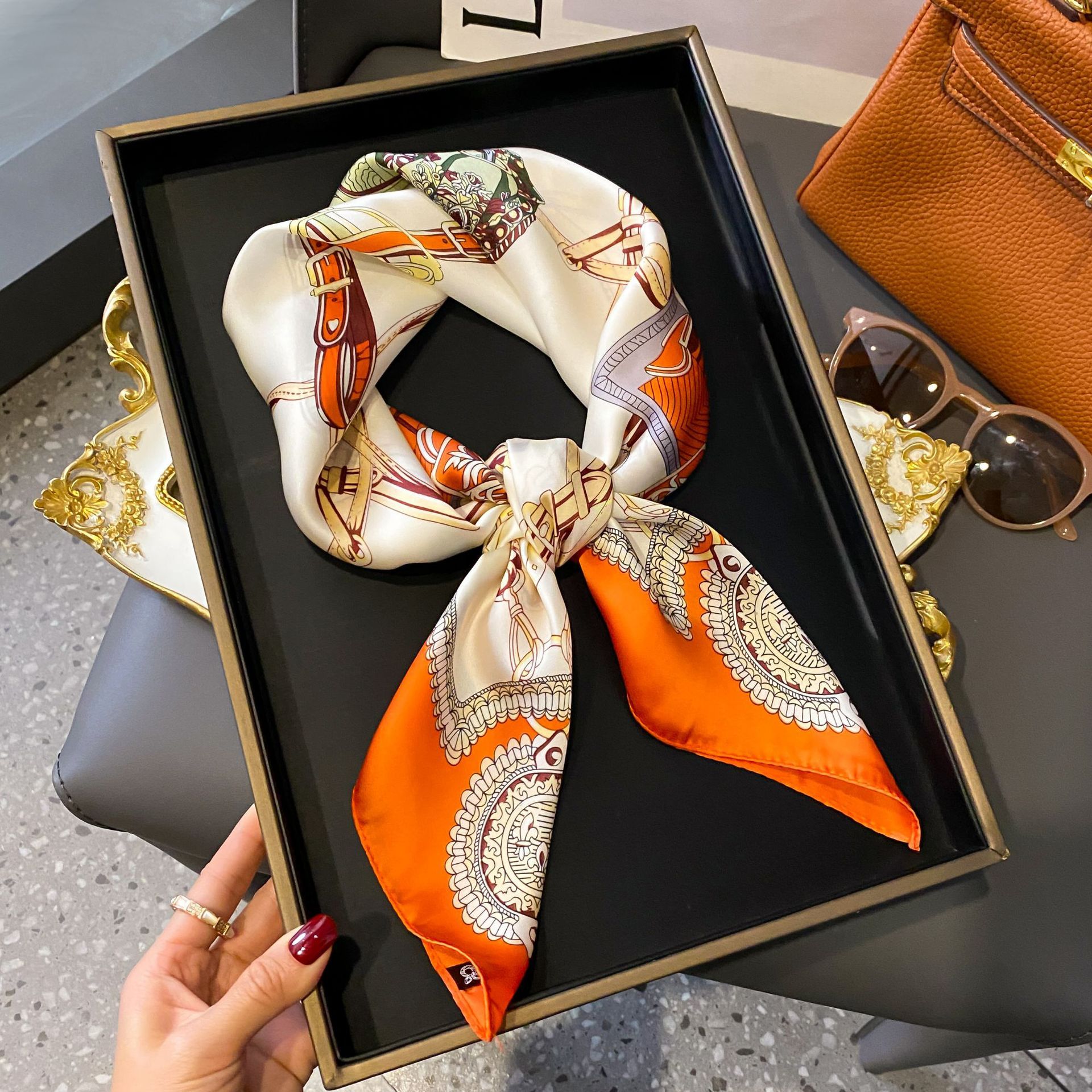 Boucle en cuir de selle orange - 70*70
