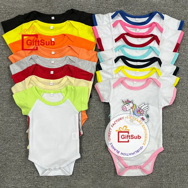 Süblimasyon bebek kabarcık Romper 190gsm Polyester yumuşak dokunmatik boş Baggy boy T-shirt tulum kısa kollu bebek Bodysuit