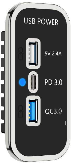 2 USB-A+1 USB-C 2.4A+QC+PD