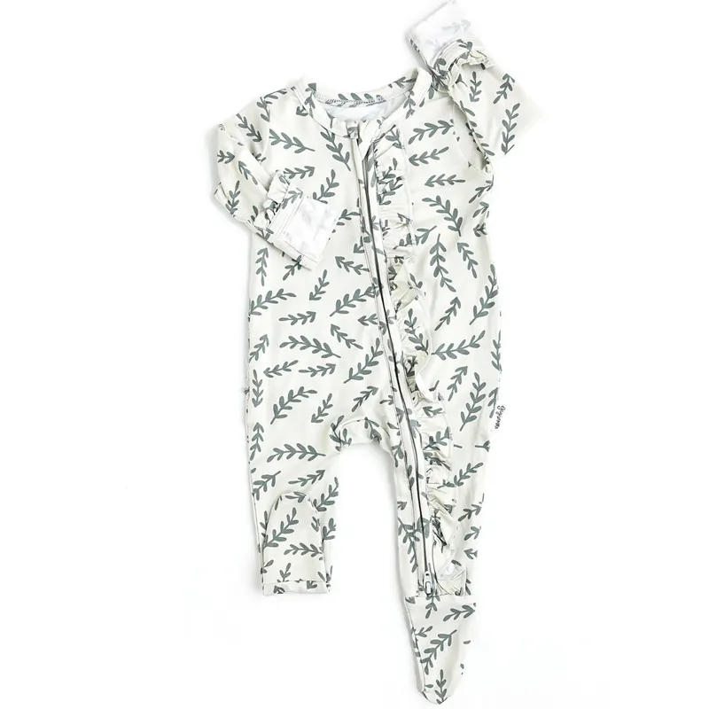 Rits Romper Custom Ruche Rits Outfit Peuter Outfit Foldover Footed Pittige Pyjama Viscose Bamboe Baby Romper Kleding
