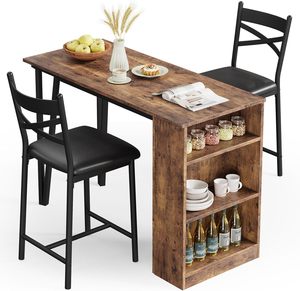 ชุดโต๊ะอาหารในครัวสำหรับโต๊ะบาร์ผับ2ตัวและเก้าอี้โต๊ะทานอาหารเย็นสูงเคาน์เตอร์ขยายได้พร้อมเก้าอี้2ตัวชั้นวางของ With3 - Product Image 1