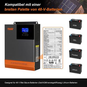 PowMr Tudo Em Um Inversor 5.6KW 500V PV MPPT Corrente De Entrada 80A 48V DC Inversor Solar De Onda Senoidal Pura Inversor Solar Híbrido