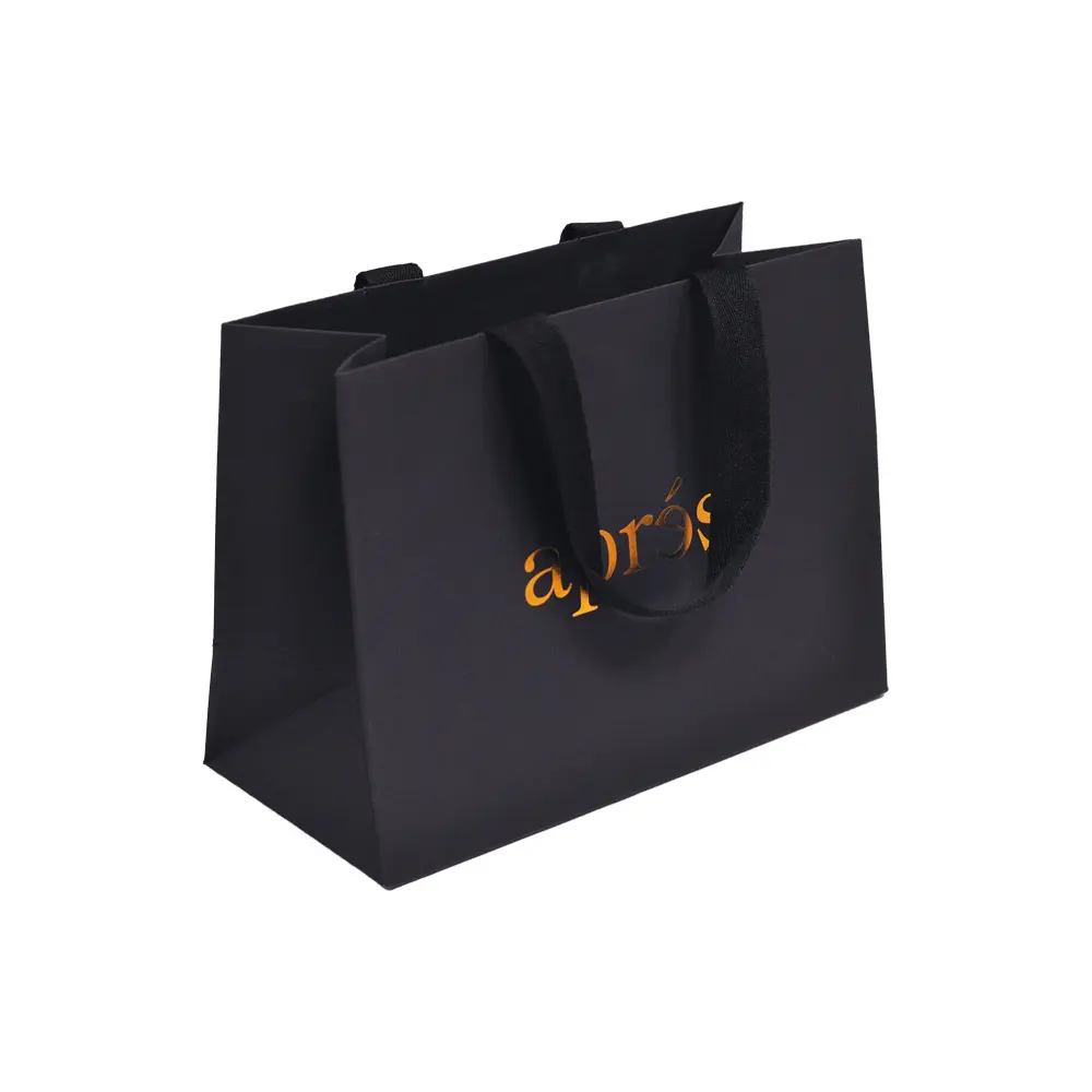 Faixa de fita de design personalizado, preta, luxuosa, lembrança, cosmético, embalagem de roupas, sacos de papel para roupas
