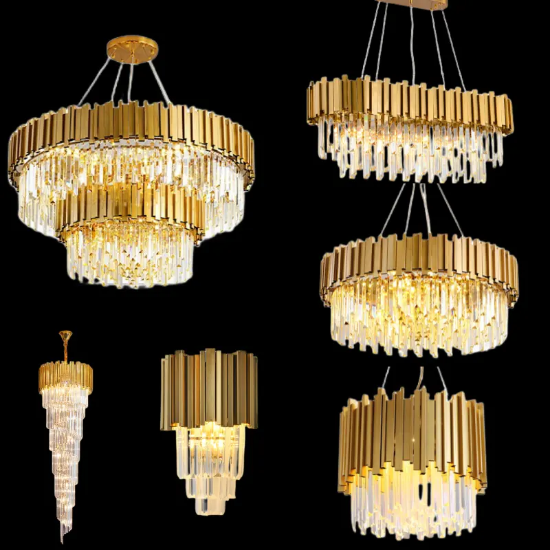 Candelabro de iluminación grande dorado Decorativo Europeo Vintage lámpara de lujo moderno vestíbulo del Hotel lujo cristal colgante luz cristal
