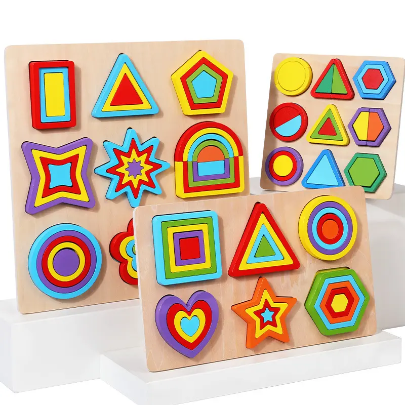 Formes géométriques en bois planches empilables Puzzles trieur de formes jouet de tri matériaux Montessori jouets d'apprentissage éducatifs