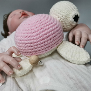 TK New Born Baby Gift Set Handworked Crochet Turtle Pull String Music <strong>Toy</strong> with Beech Wood Brush / Souvenir Card - Product Image 5