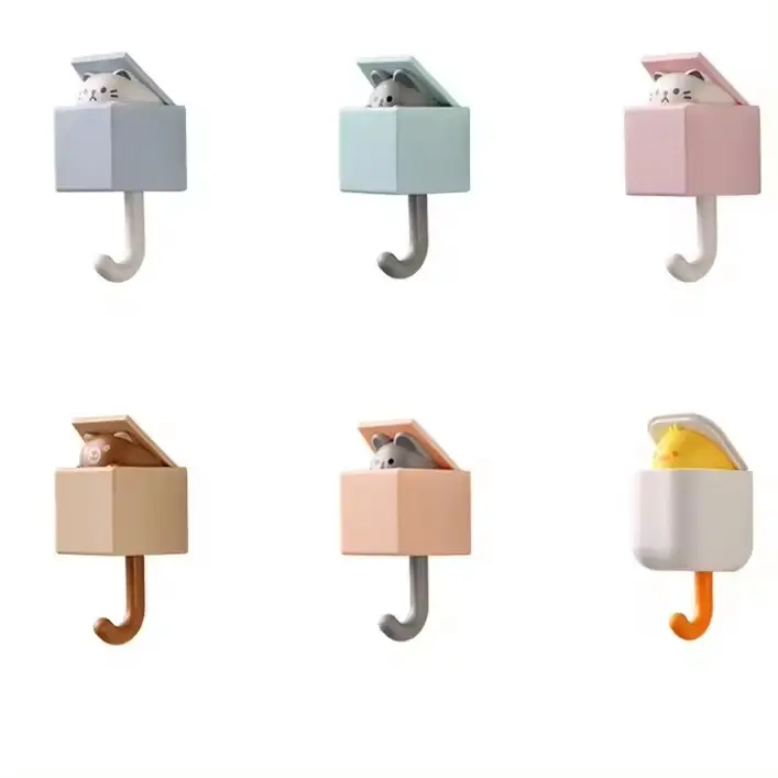 RTS Creative Cute Cartoon Cat Hooks Hole-free Wall Hooks Clothes Scarf Key Storage Hooks