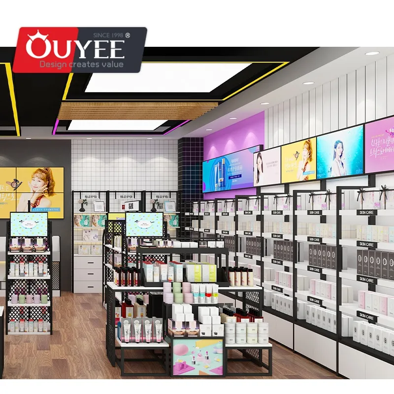 Makeup Store With Modern Interior Decoration Cosmetic Shop Display Furniture Designed Cabinet Showcase