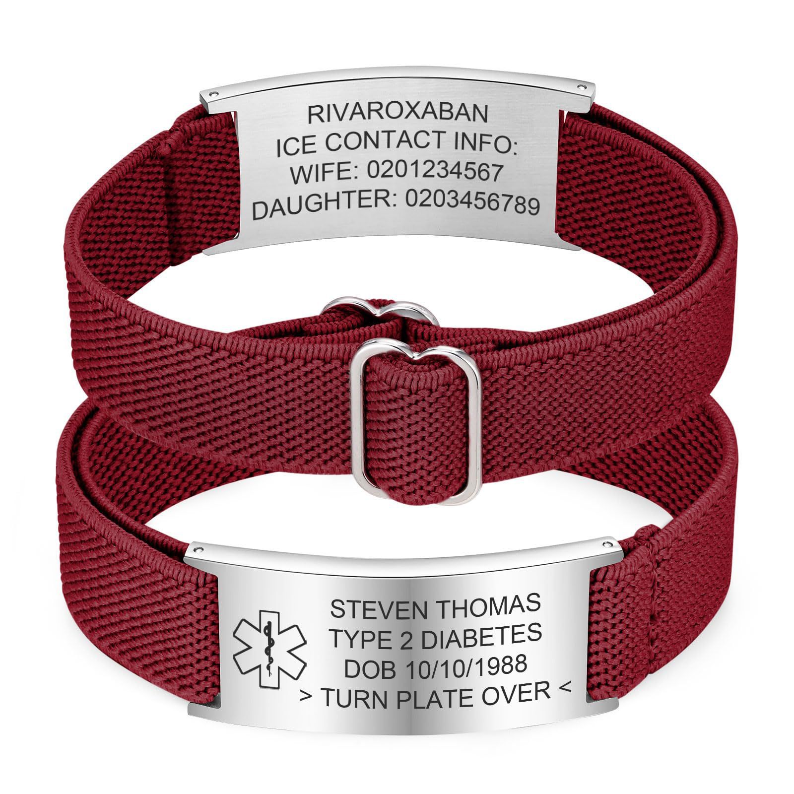 Steel red rope medical alarm bracelet