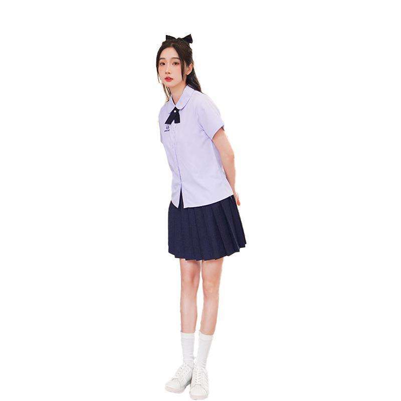Thai girls short sleeves + navy skirt + cross tie