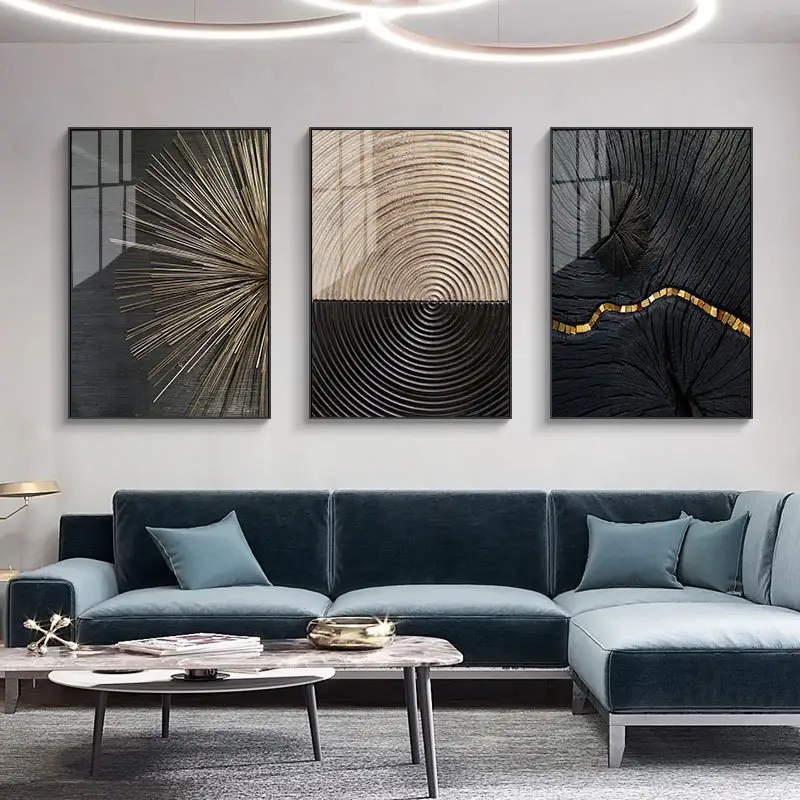 Cuadros de porcelana de cristal para decoración de sala de estar, cuadros de Arte Abstracto dorado de lujo, moderno y Nórdico