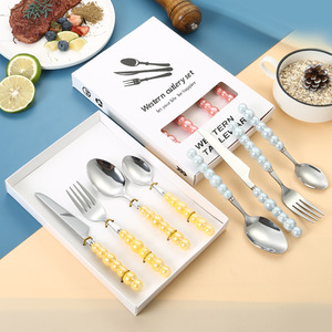 LFS New Design Stainless Steel Knife Fork Spoon Pearl <strong>Handle</strong> Wedding Cutlery 4pcs Silverware <strong>Flatware</strong> - Product Image 3