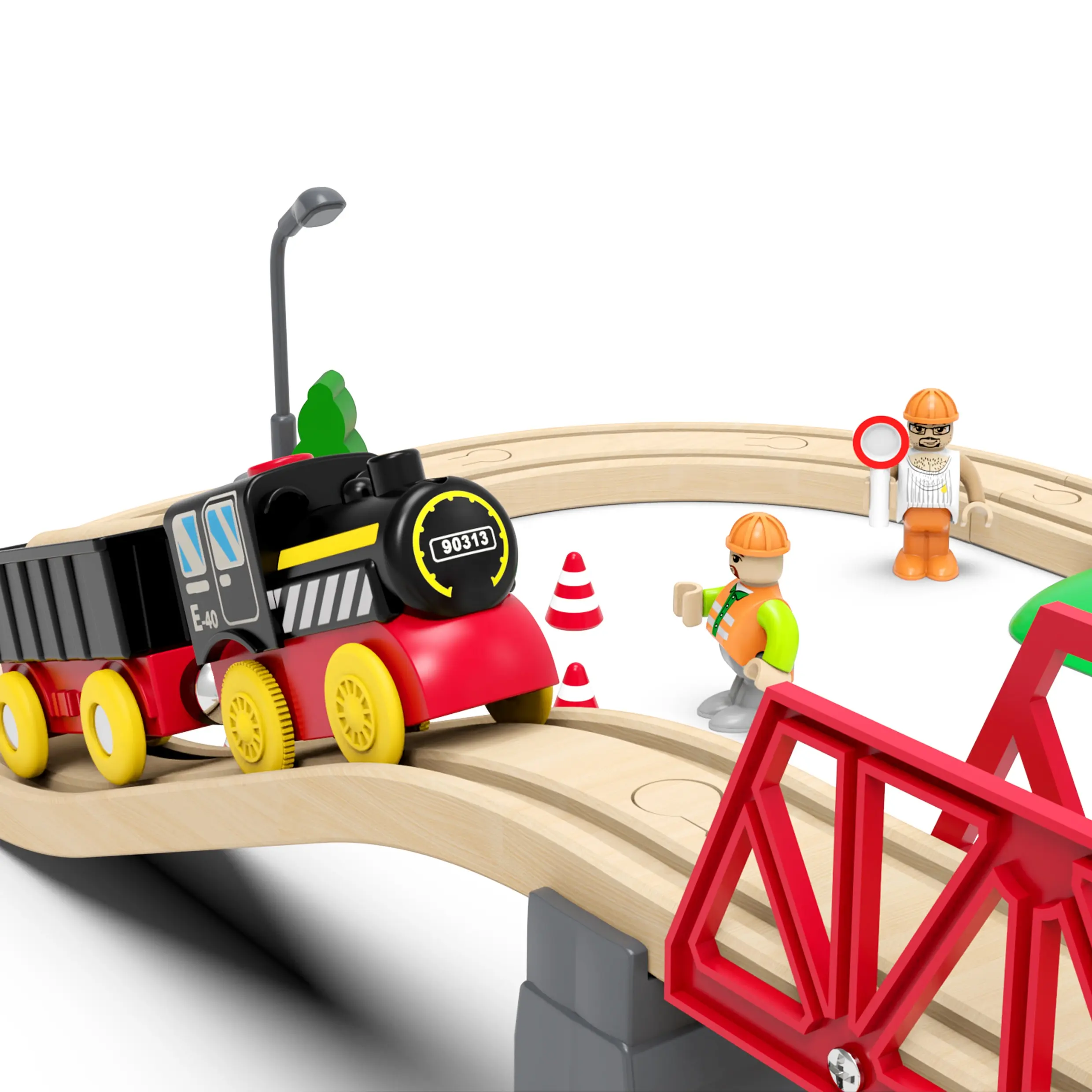 Yüksek kaliteli çocuk DIY büyük ahşap elektrikli tren oyuncak ahşap demiryolu seti orman seti