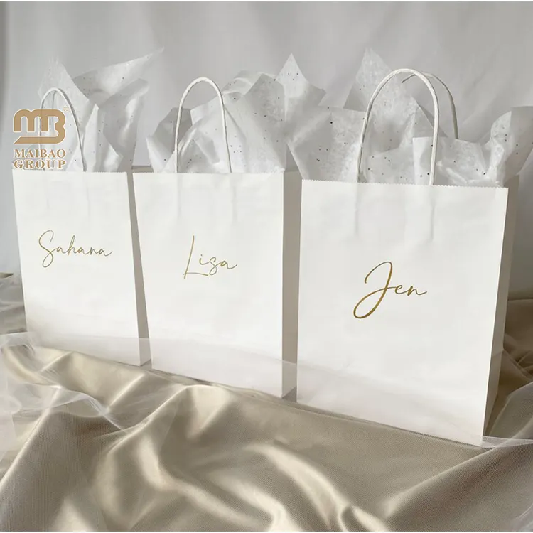 Wholesale Cheap Custom Printed Shopping Sac En Bolsas De Papel White Brown Kraft Paper Thank You Wedding Gift Bags With Handles