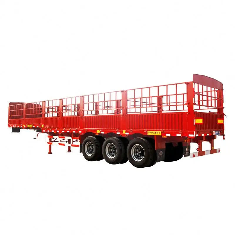 高品質60t-100tペイロード3車軸ボックス貨物トラックセミトレーラー