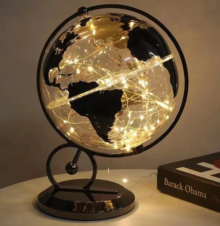 20cm 8 pollici trasparente trasparente illuminato led world globe metallo decorativo per l'istruzione home office hotel