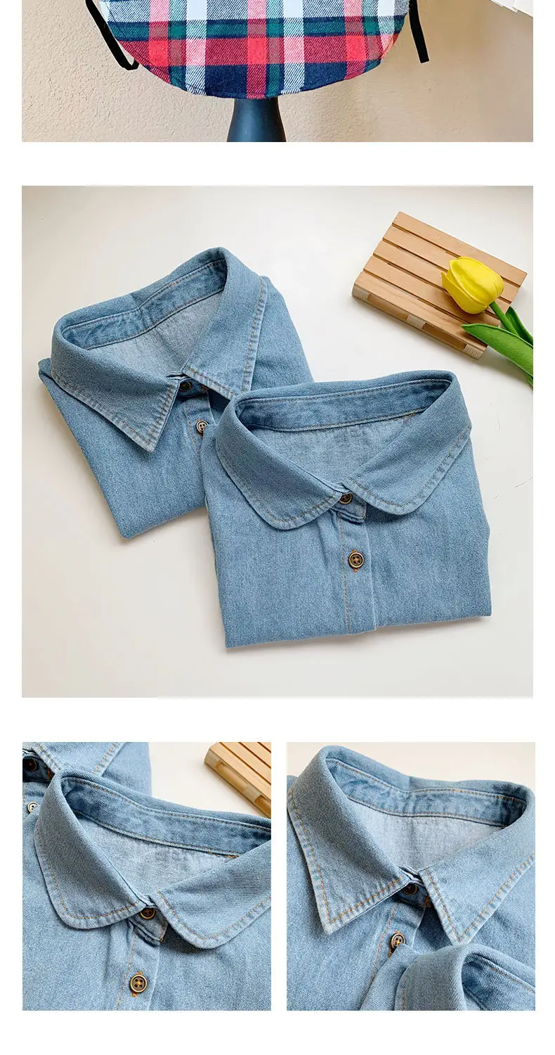 Wholesale New Fashion Half Shirt Blouse with False Denim Collar for Women Decorative Collar for Sports Outdoor Fishing Daily Use