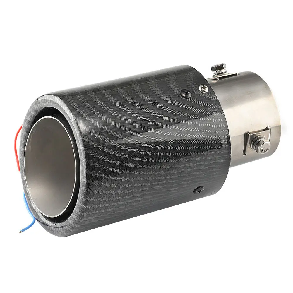 Universele Auto Uitlaat Demper Tip Auto Carbon Fiberpipe Chroom Uitlaat Uitlaat Demper Tip Pipe Zilver Met Rood/Blauw Led Licht